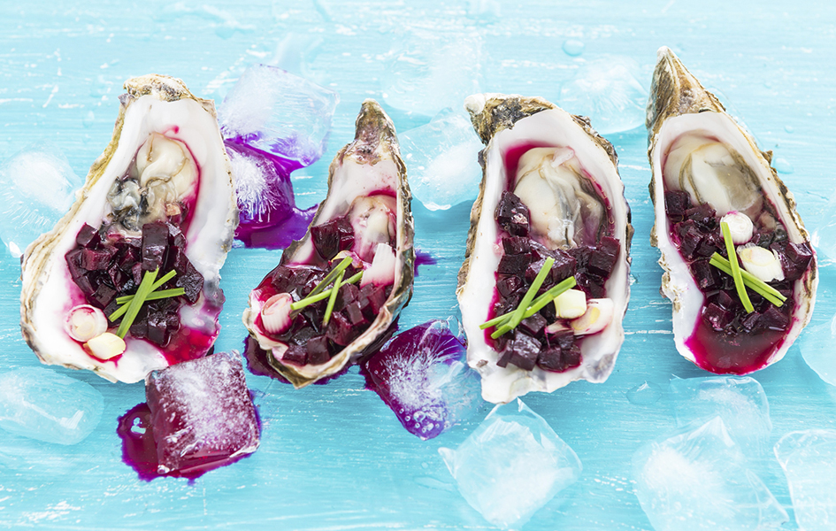 Fresh Oysters with Beet Chilli Salsa